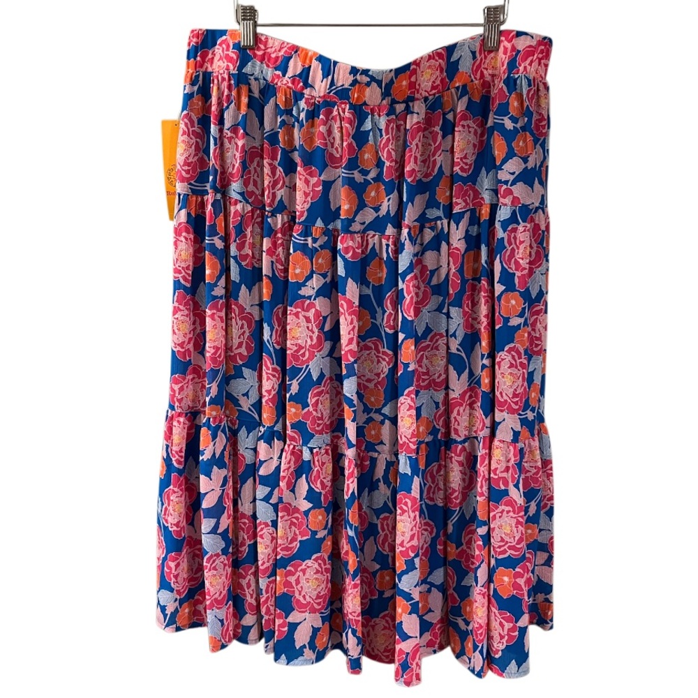 Ruby Rd. Bright Blooms Floral Print Elastic Waist Midi Skirt - Picture 5 of 9